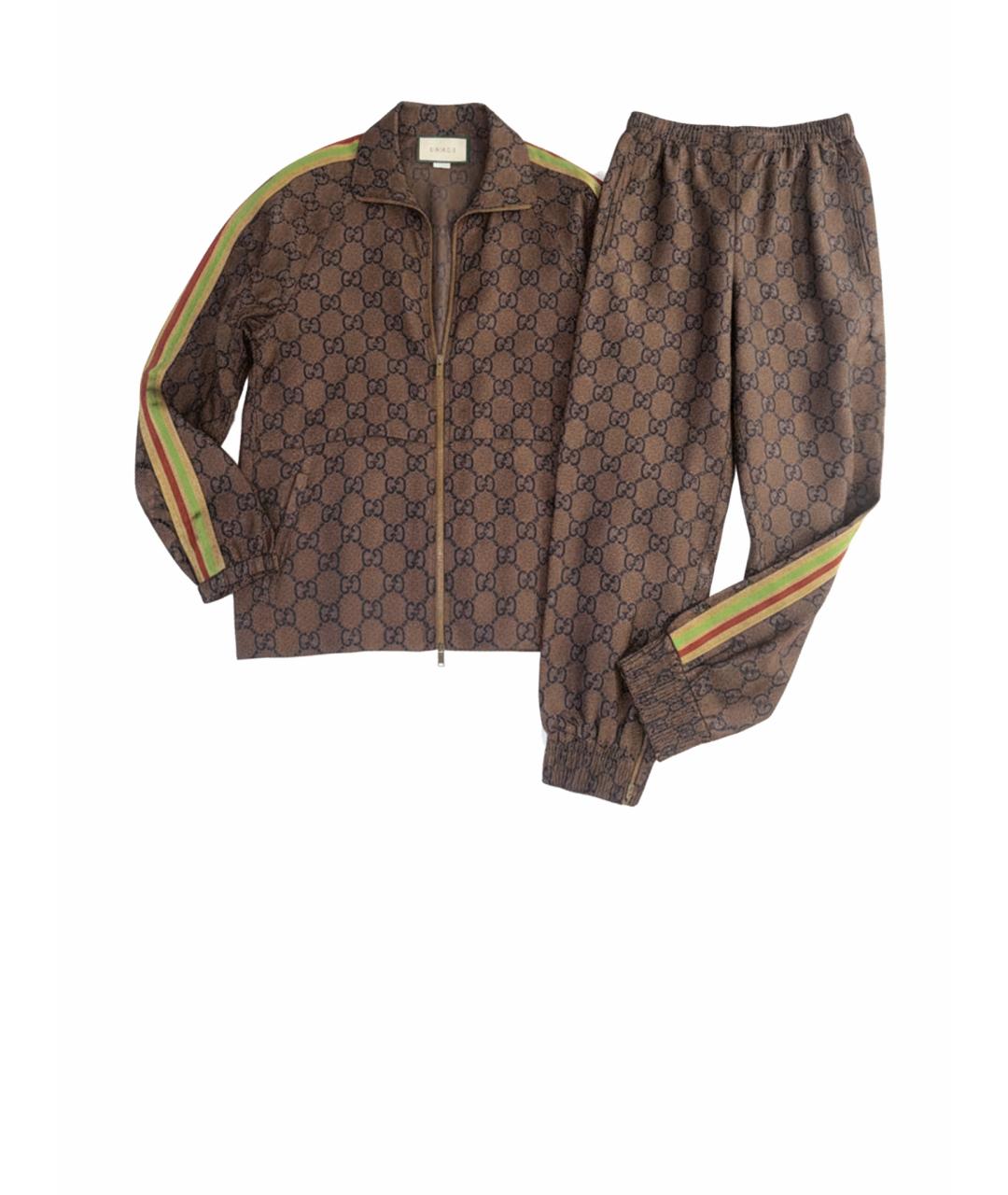 GUCCI Коричневый шелковый костюм с брюками, фото 1