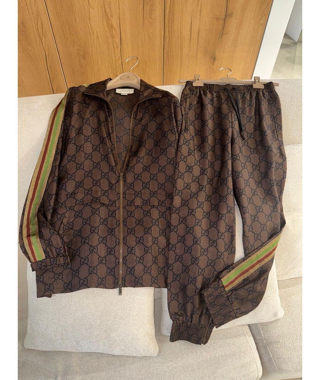 GUCCI Коричневый шелковый костюм с брюками, фото 5