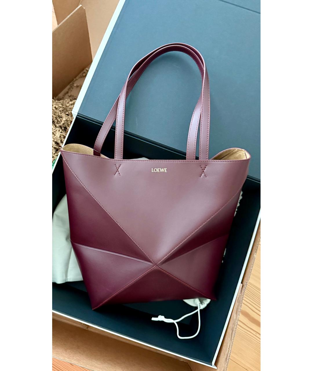 LOEWE Бордовая кожаная сумка тоут, фото 3