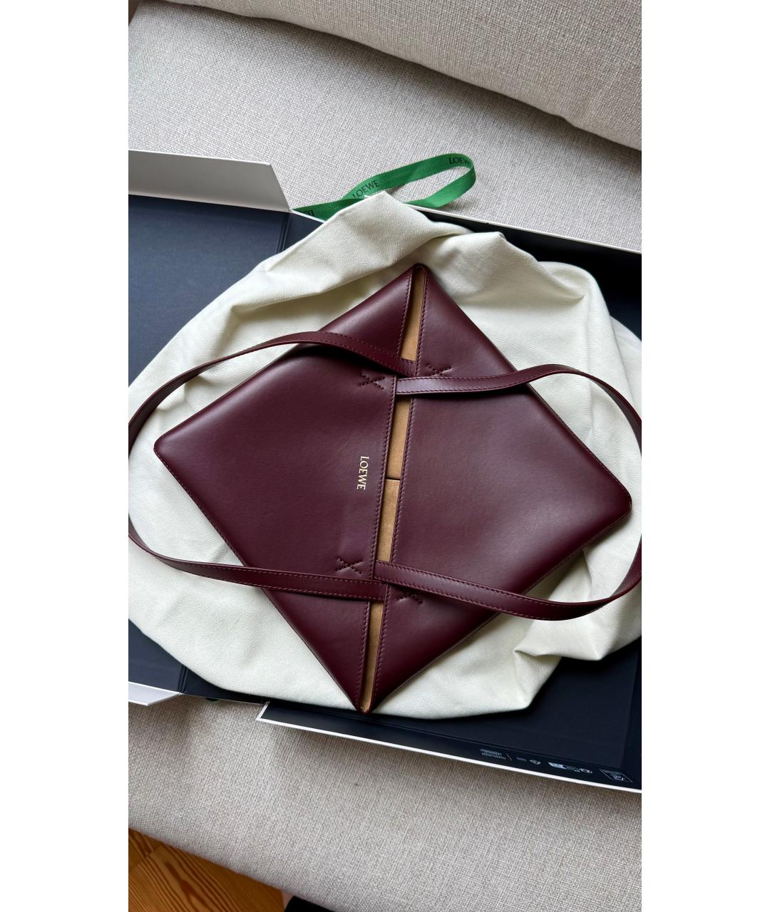LOEWE Бордовая кожаная сумка тоут, фото 4
