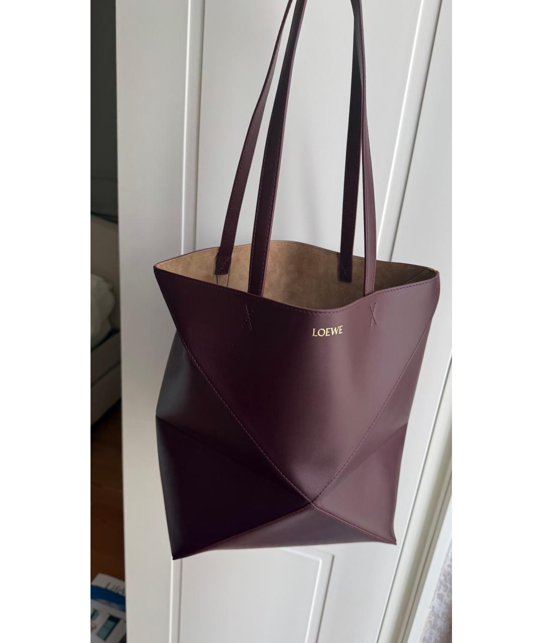 LOEWE Бордовая кожаная сумка тоут, фото 2