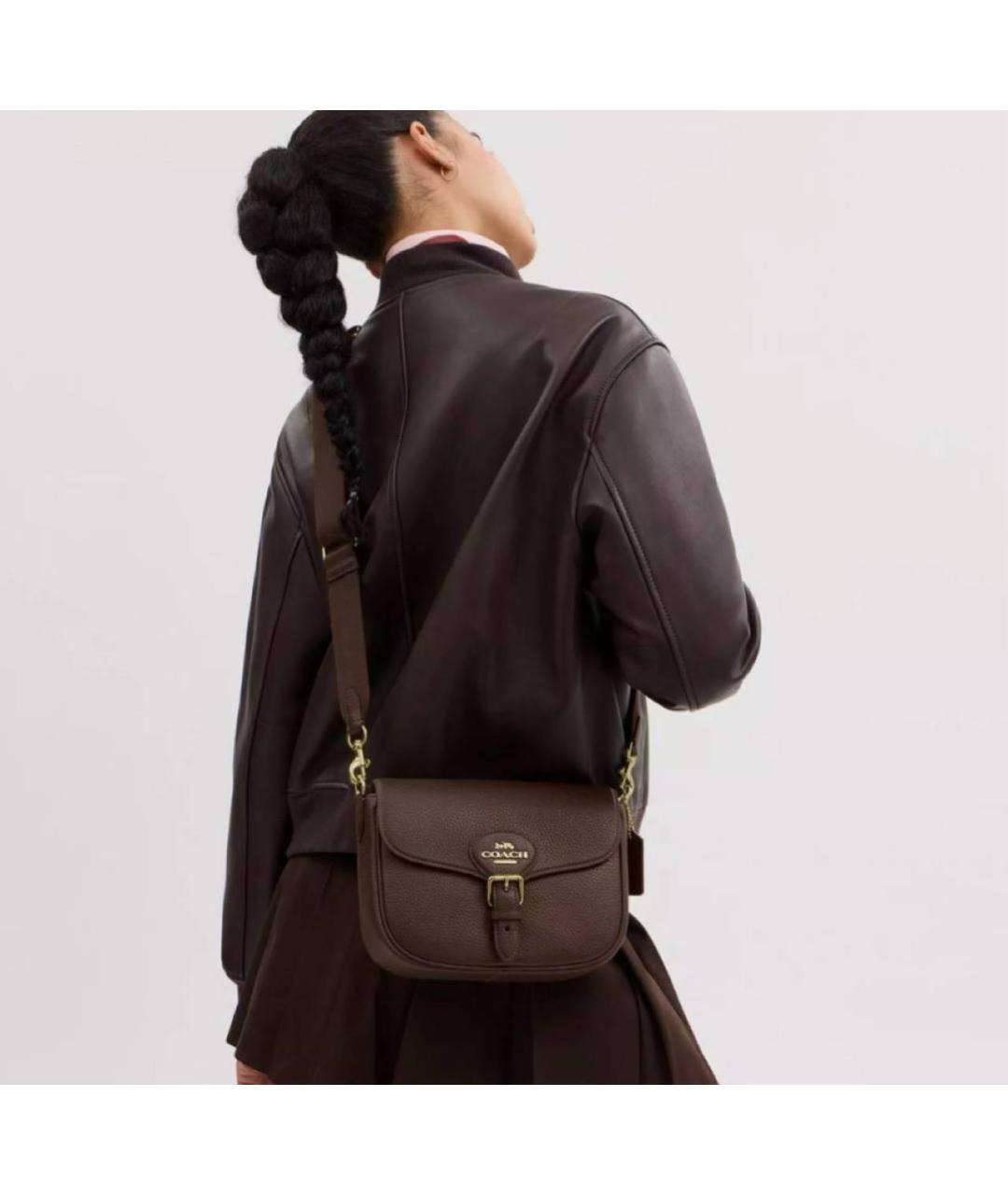 COACH Коричневая кожаная сумка через плечо, фото 4