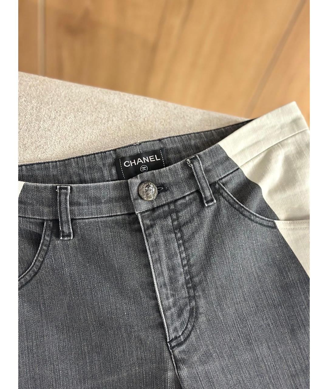 CHANEL Серые хлопковые прямые джинсы, фото 3