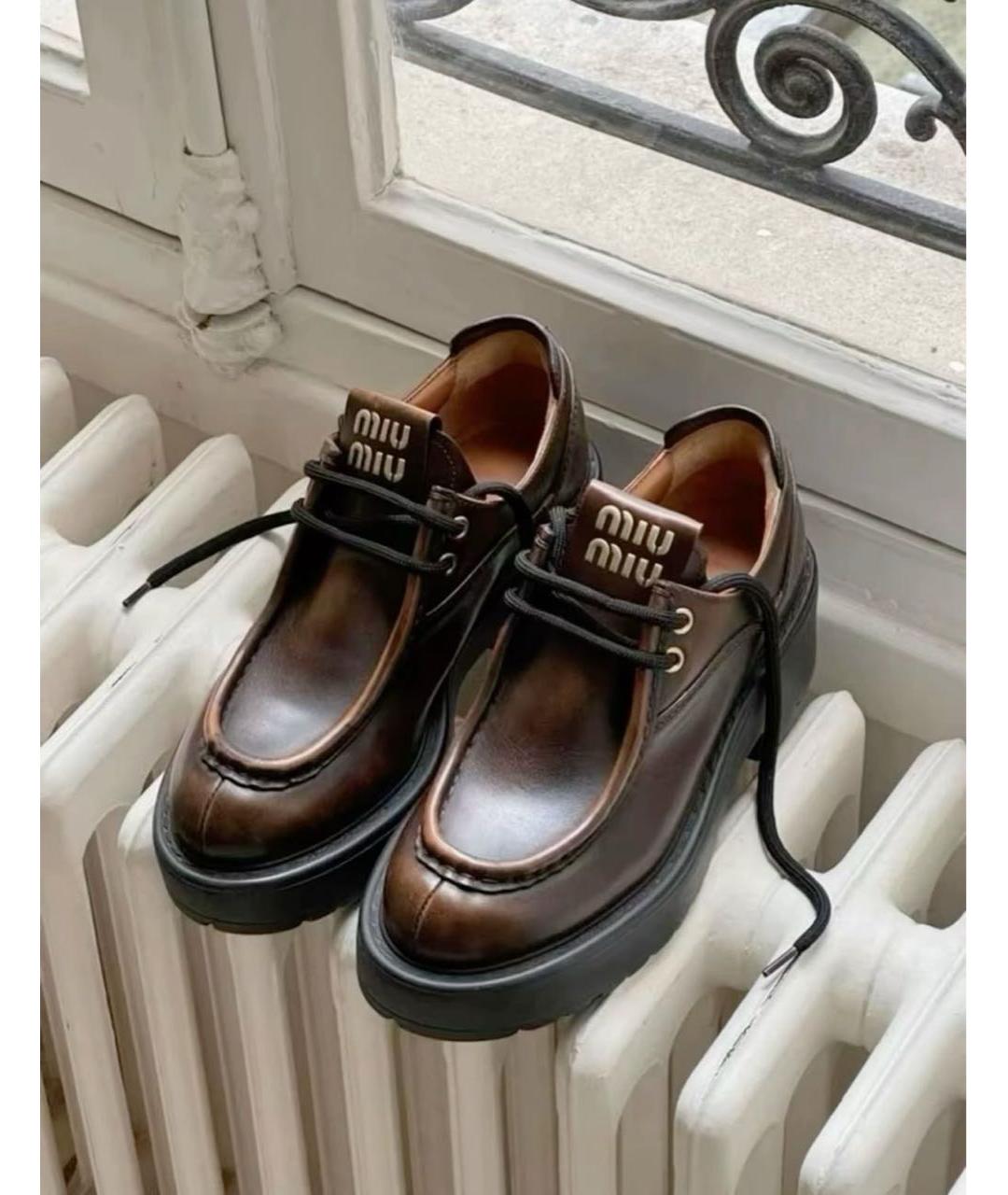 MIU MIU Коричневые кожаные брогги и оксфорды, фото 6