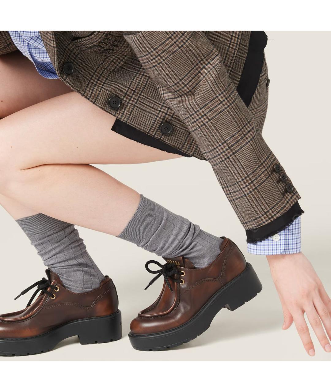 MIU MIU Коричневые кожаные брогги и оксфорды, фото 2