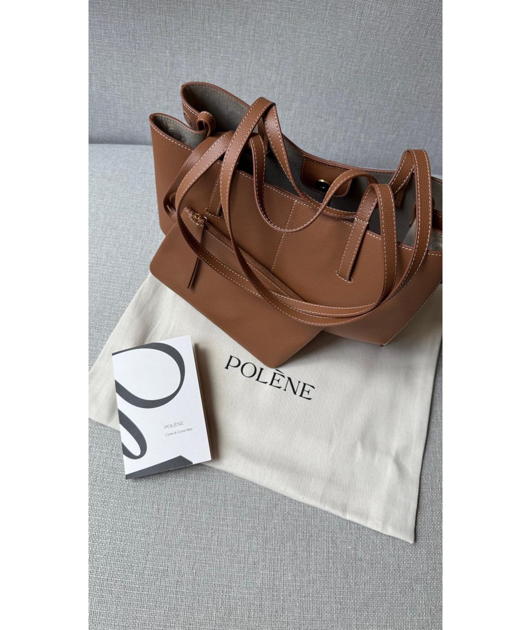 POLENE Бежевая кожаная сумка с короткими ручками, фото 3