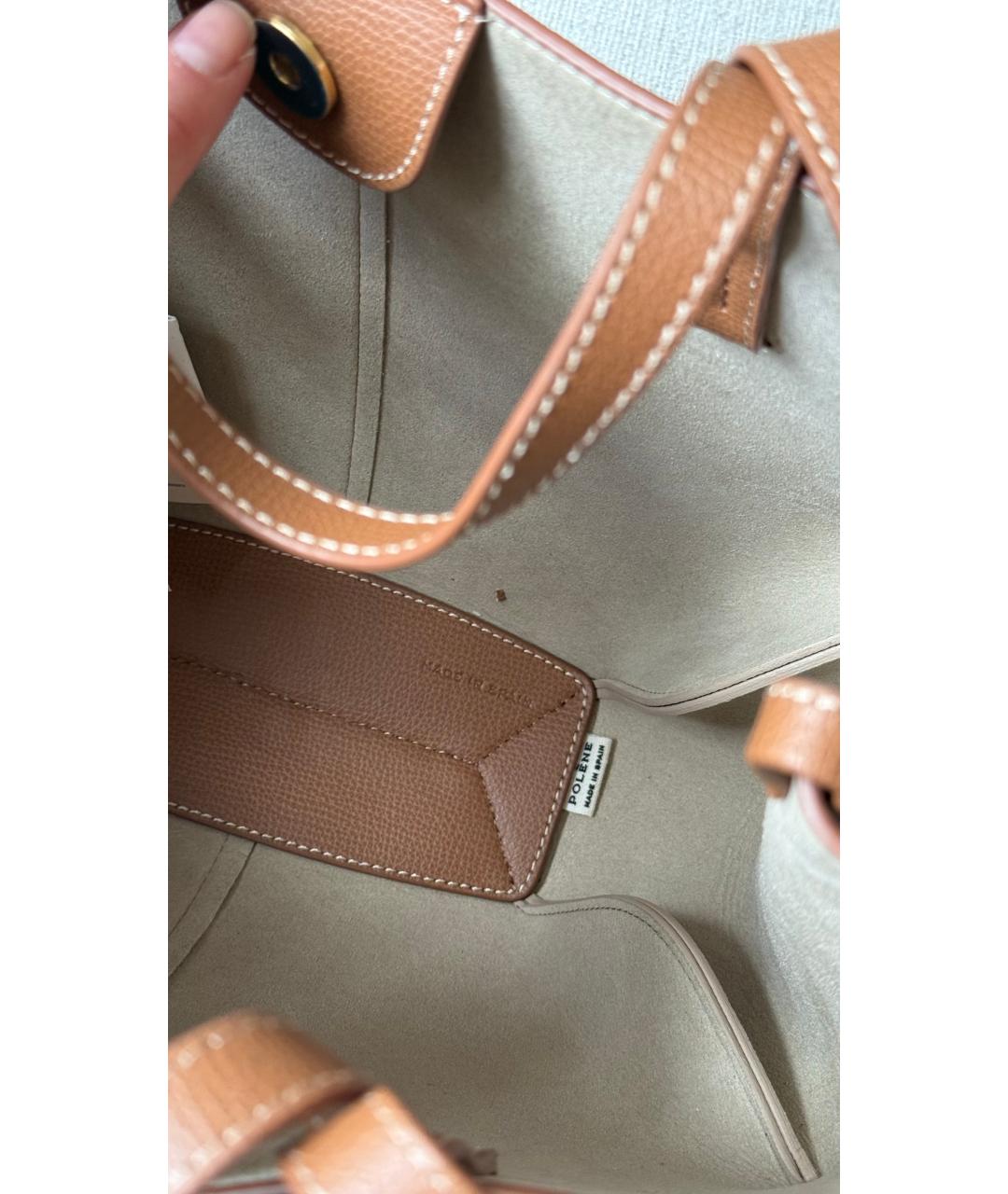 POLENE Бежевая кожаная сумка с короткими ручками, фото 5