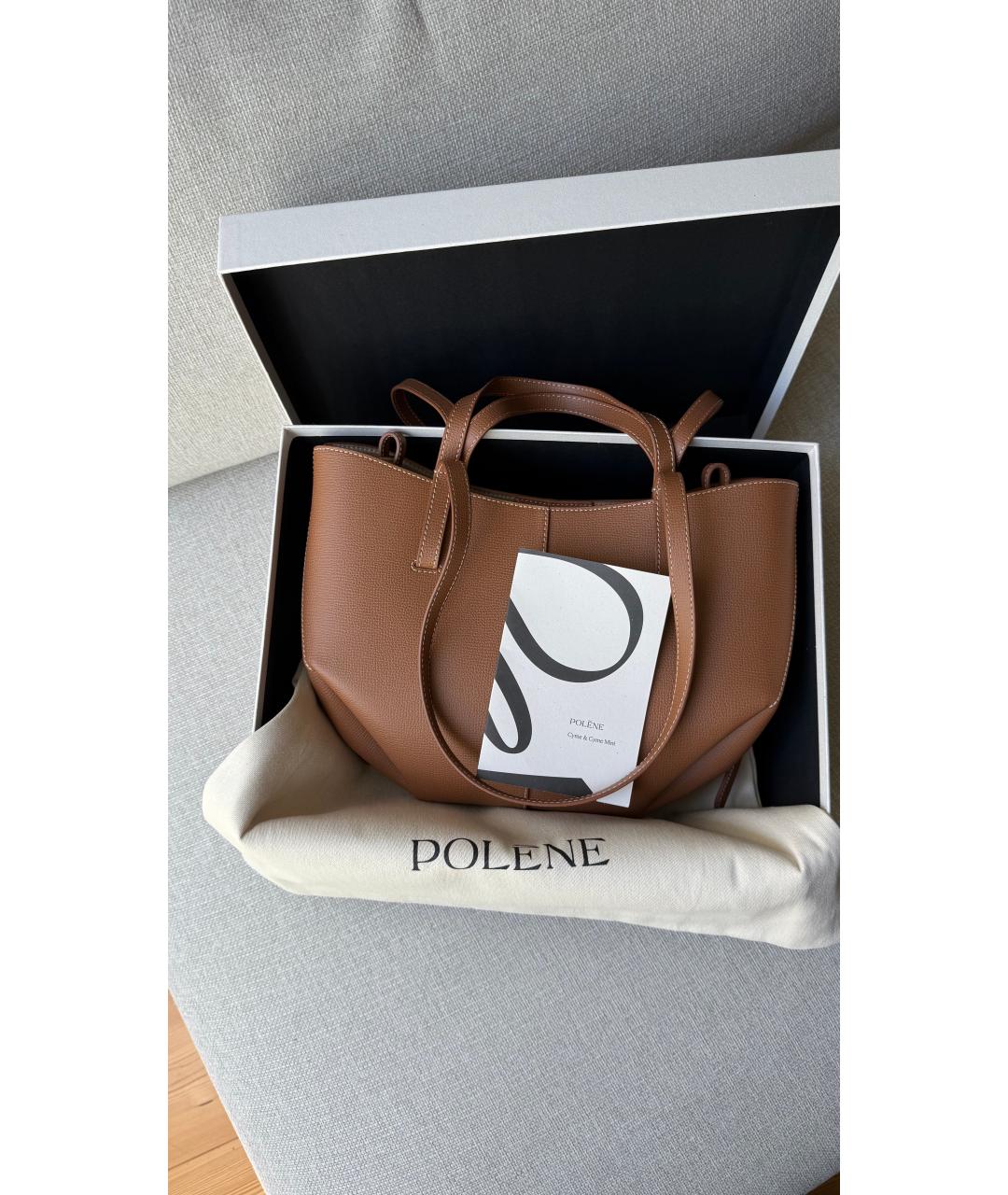 POLENE Бежевая кожаная сумка с короткими ручками, фото 6