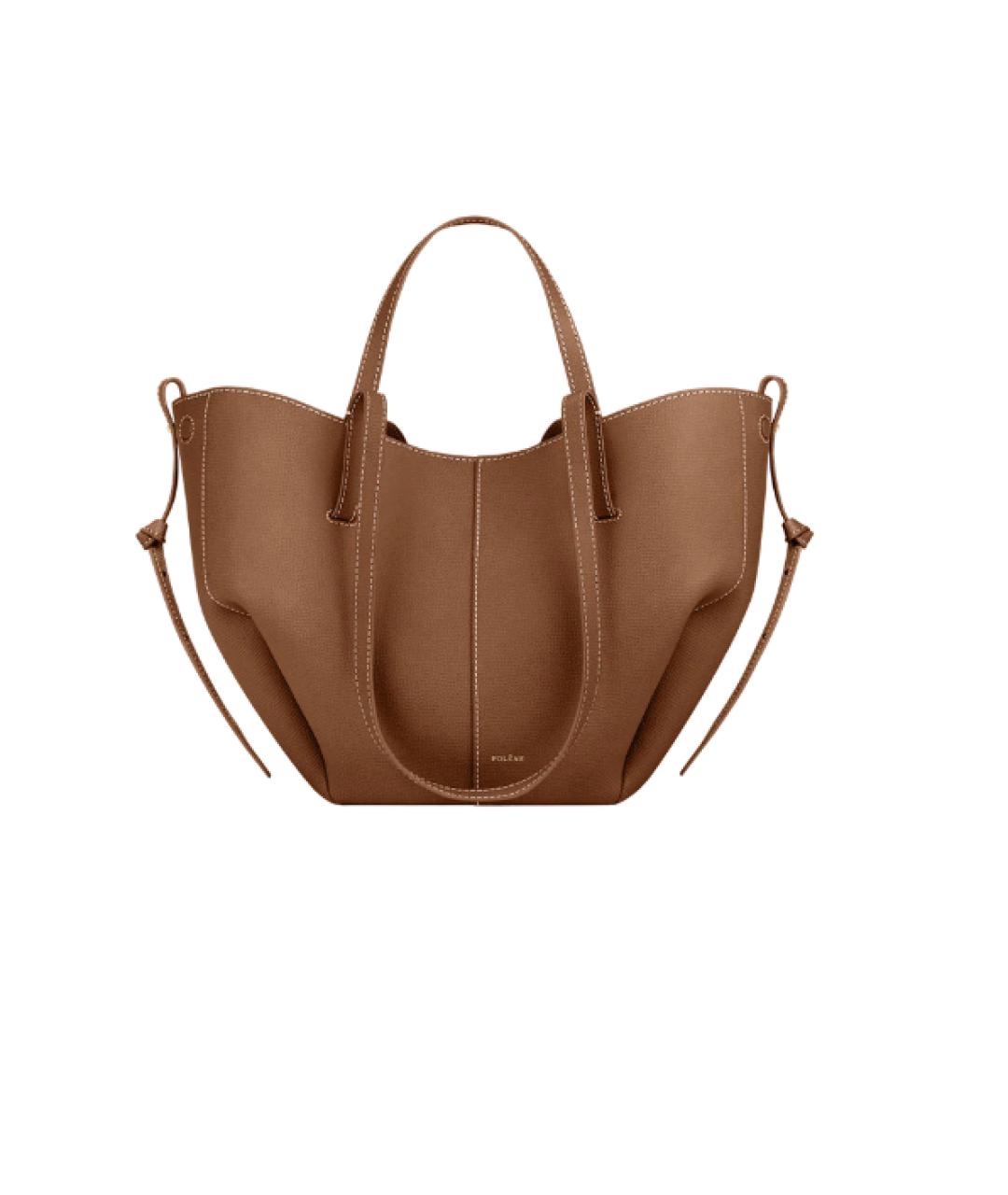 POLENE Бежевая кожаная сумка с короткими ручками, фото 7