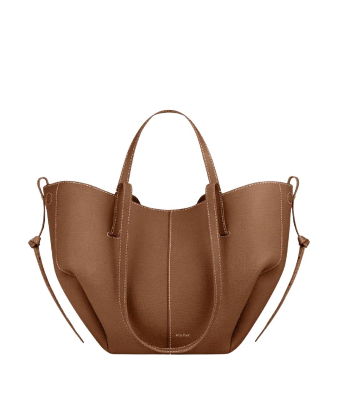 POLENE Бежевая кожаная сумка с короткими ручками, фото 1