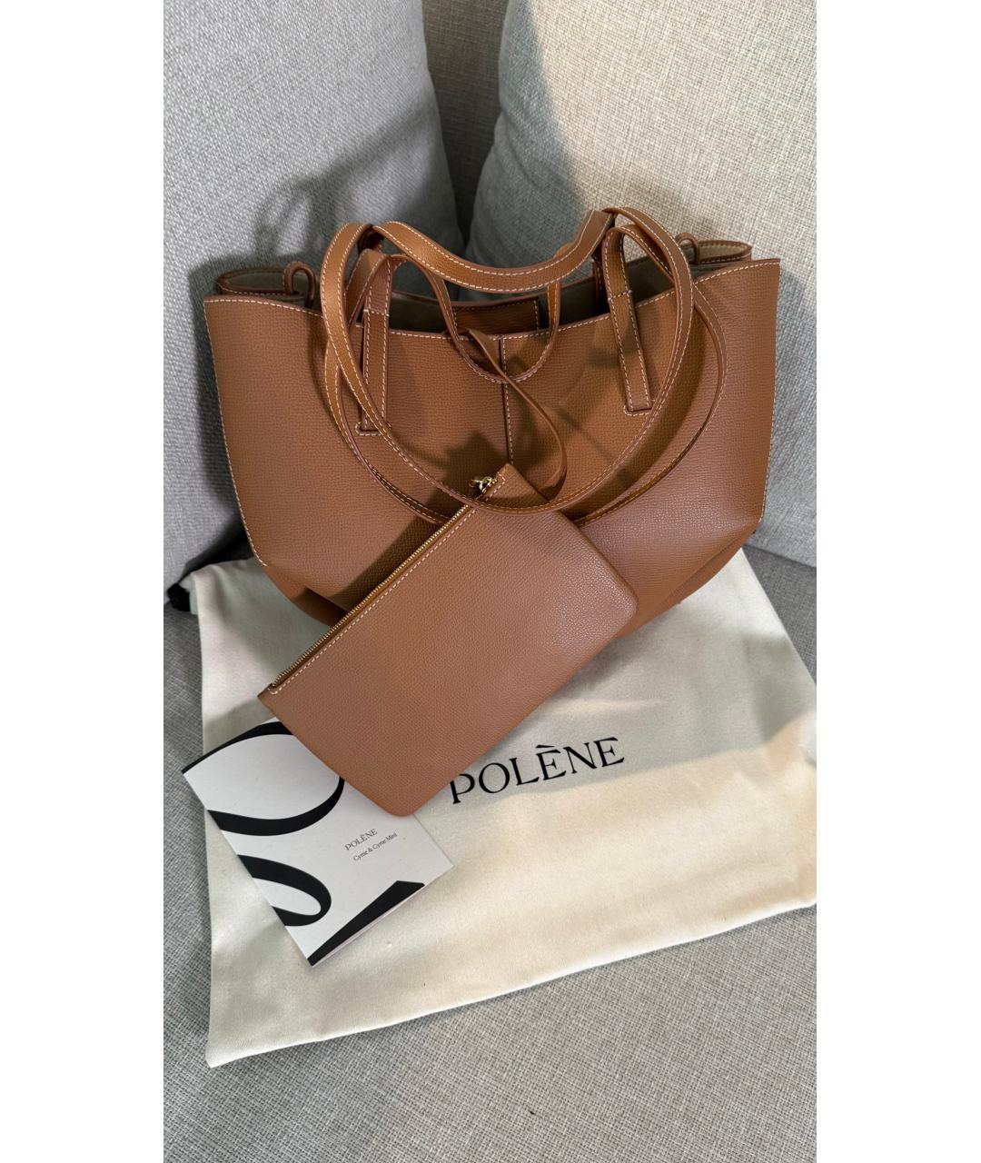 POLENE Бежевая кожаная сумка с короткими ручками, фото 2