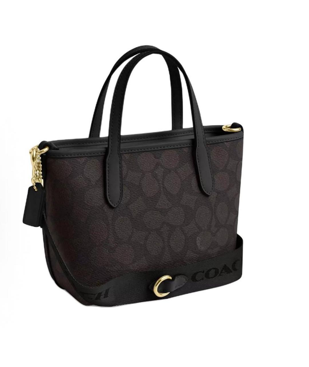 COACH Коричневая кожаная сумка с короткими ручками, фото 2