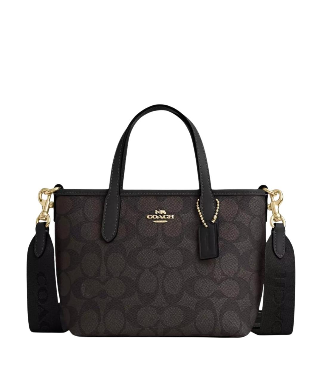 COACH Коричневая кожаная сумка с короткими ручками, фото 1