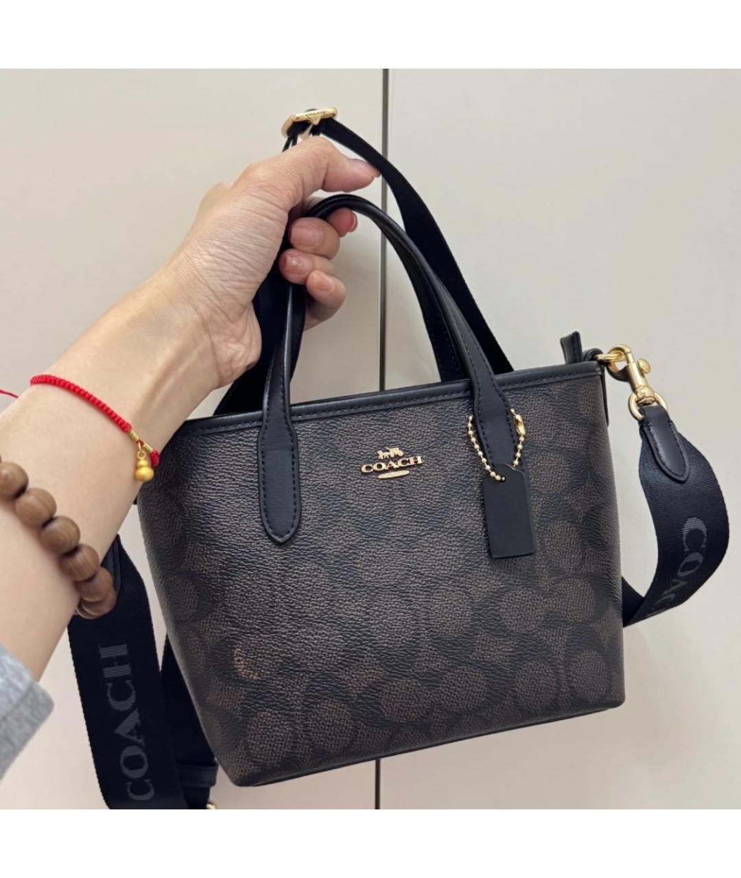 COACH Коричневая кожаная сумка с короткими ручками, фото 4