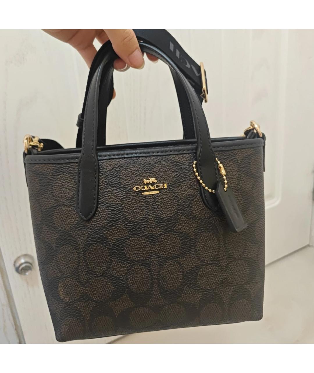 COACH Коричневая кожаная сумка с короткими ручками, фото 5