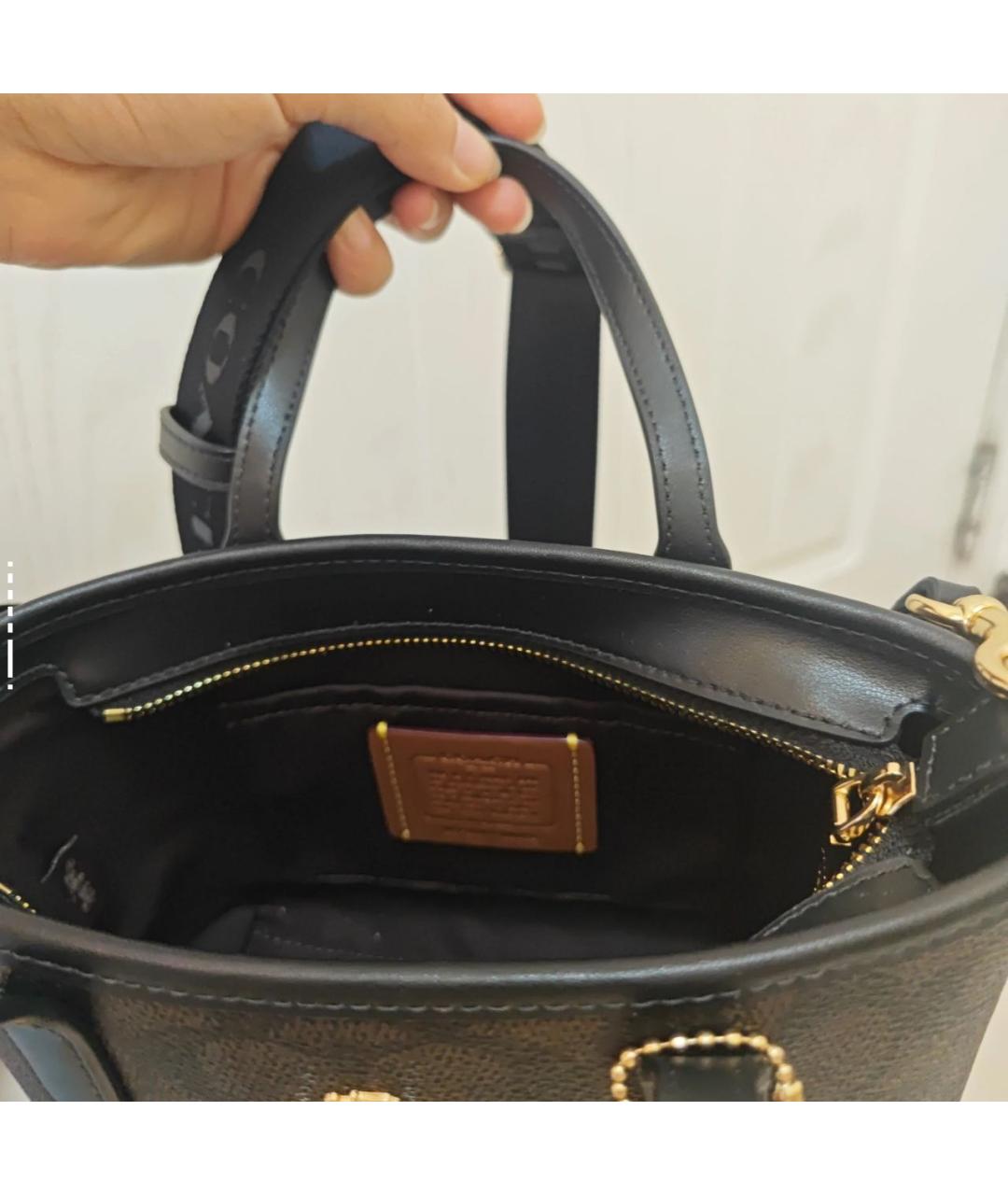 COACH Коричневая кожаная сумка с короткими ручками, фото 6