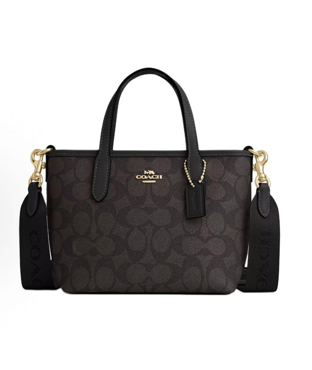 COACH Коричневая кожаная сумка с короткими ручками, фото 7