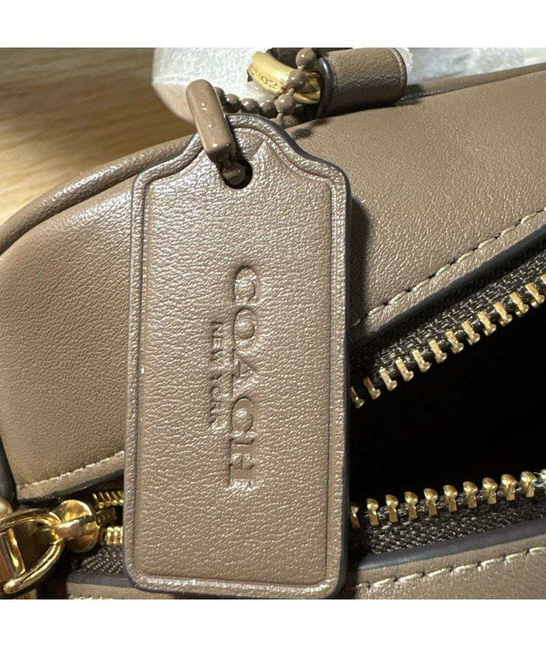 COACH Бежевая кожаная сумка с короткими ручками, фото 5