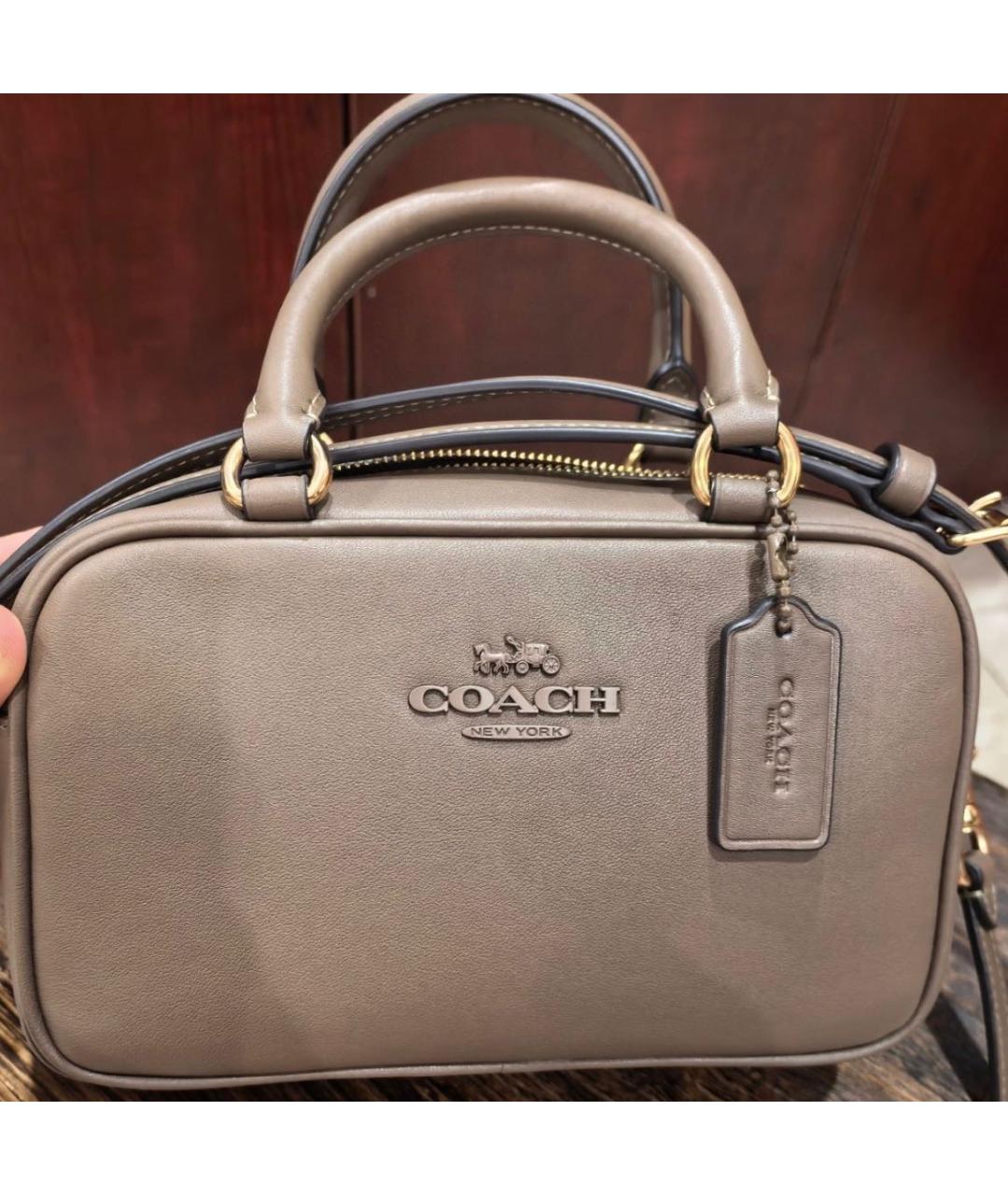 COACH Бежевая кожаная сумка с короткими ручками, фото 7