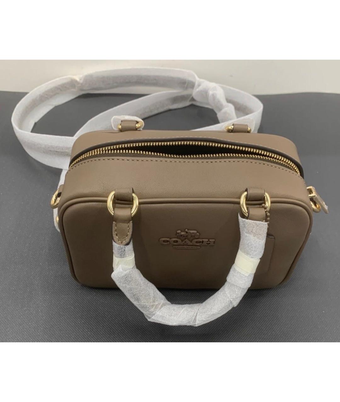 COACH Бежевая кожаная сумка с короткими ручками, фото 6