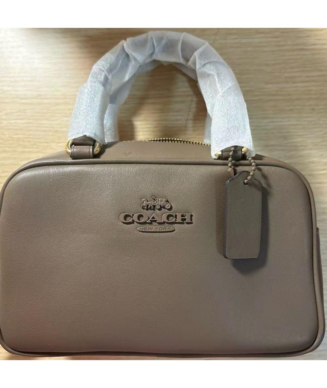 COACH Бежевая кожаная сумка с короткими ручками, фото 4
