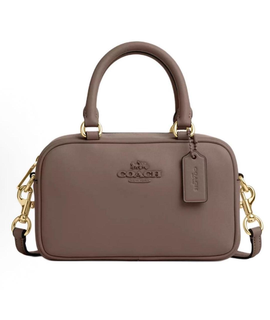 COACH Бежевая кожаная сумка с короткими ручками, фото 8