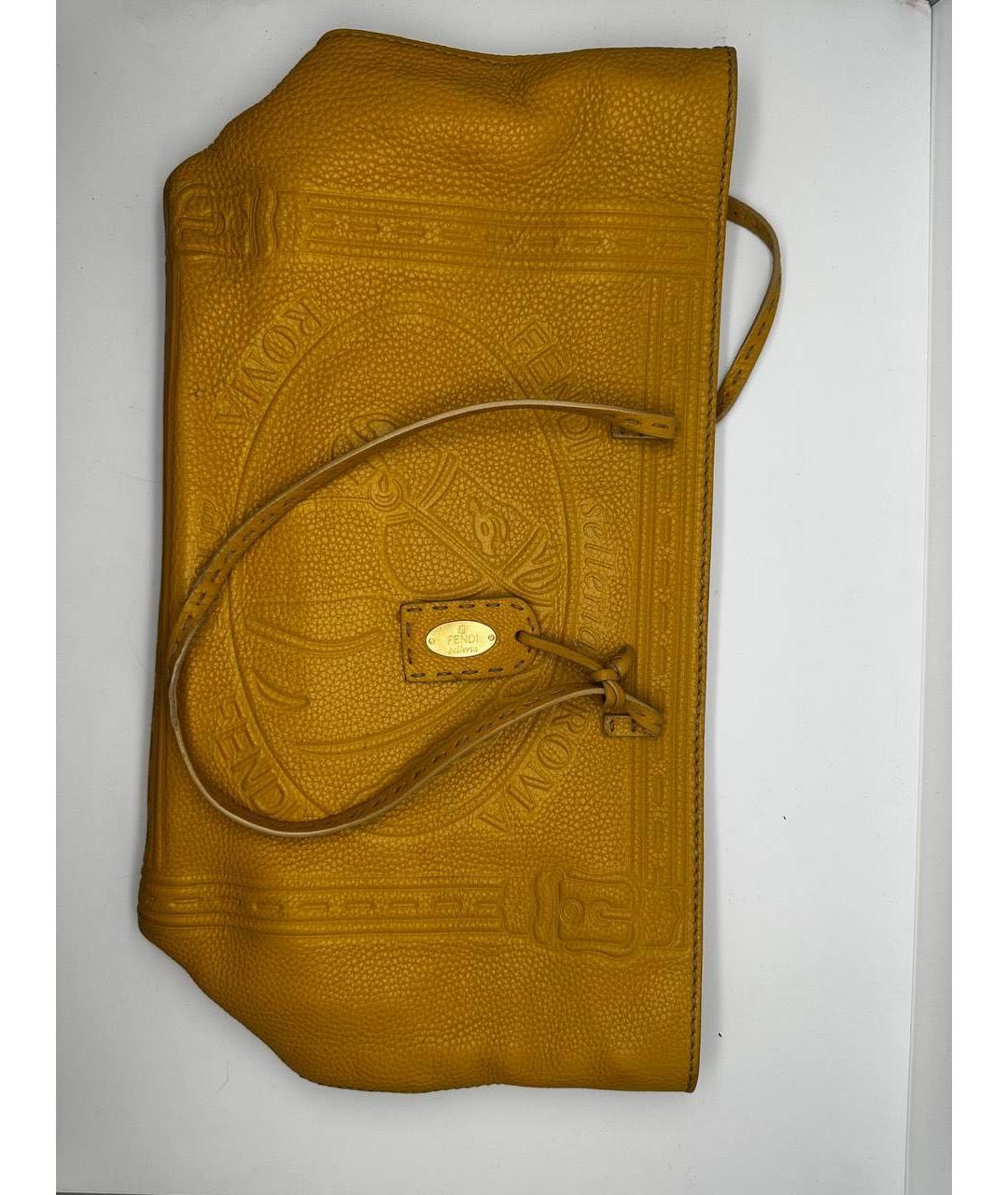 FENDI Горчичная кожаная пляжная сумка, фото 2