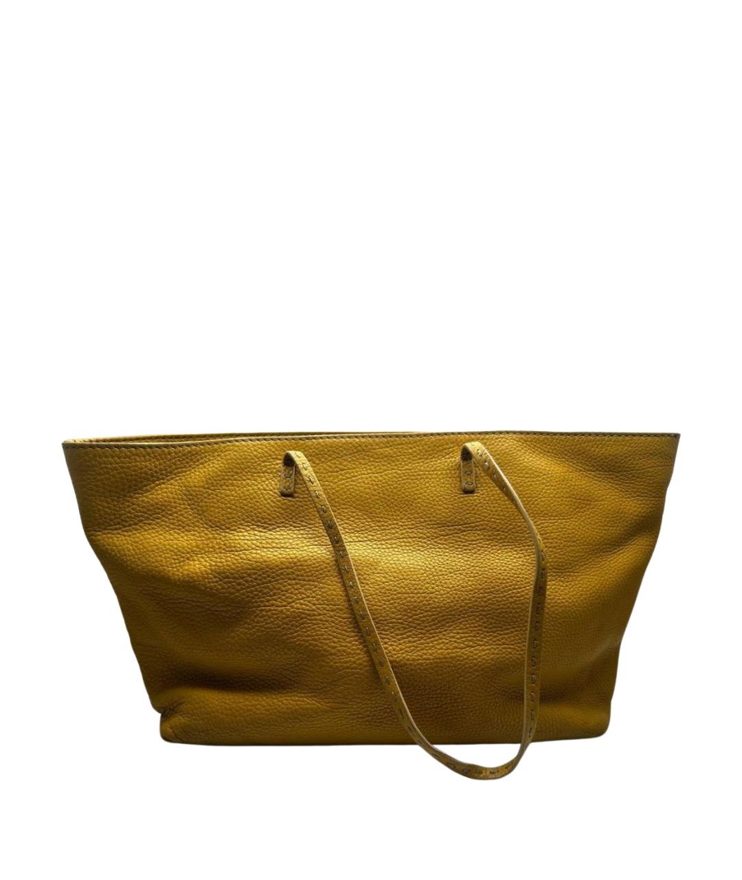 FENDI Горчичная кожаная пляжная сумка, фото 1