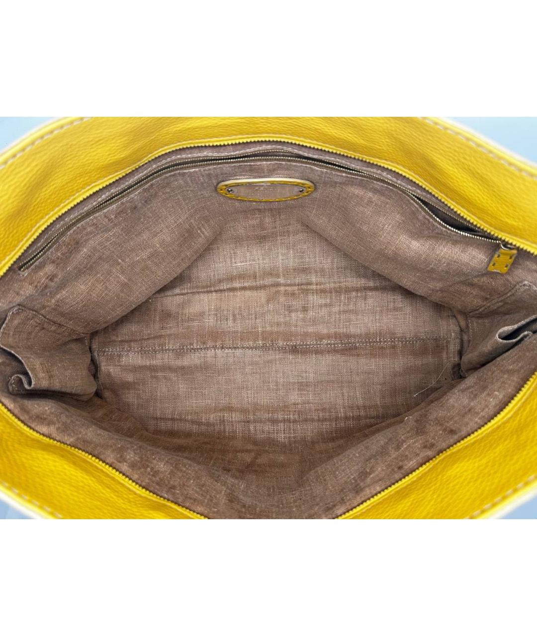 FENDI Горчичная кожаная пляжная сумка, фото 3