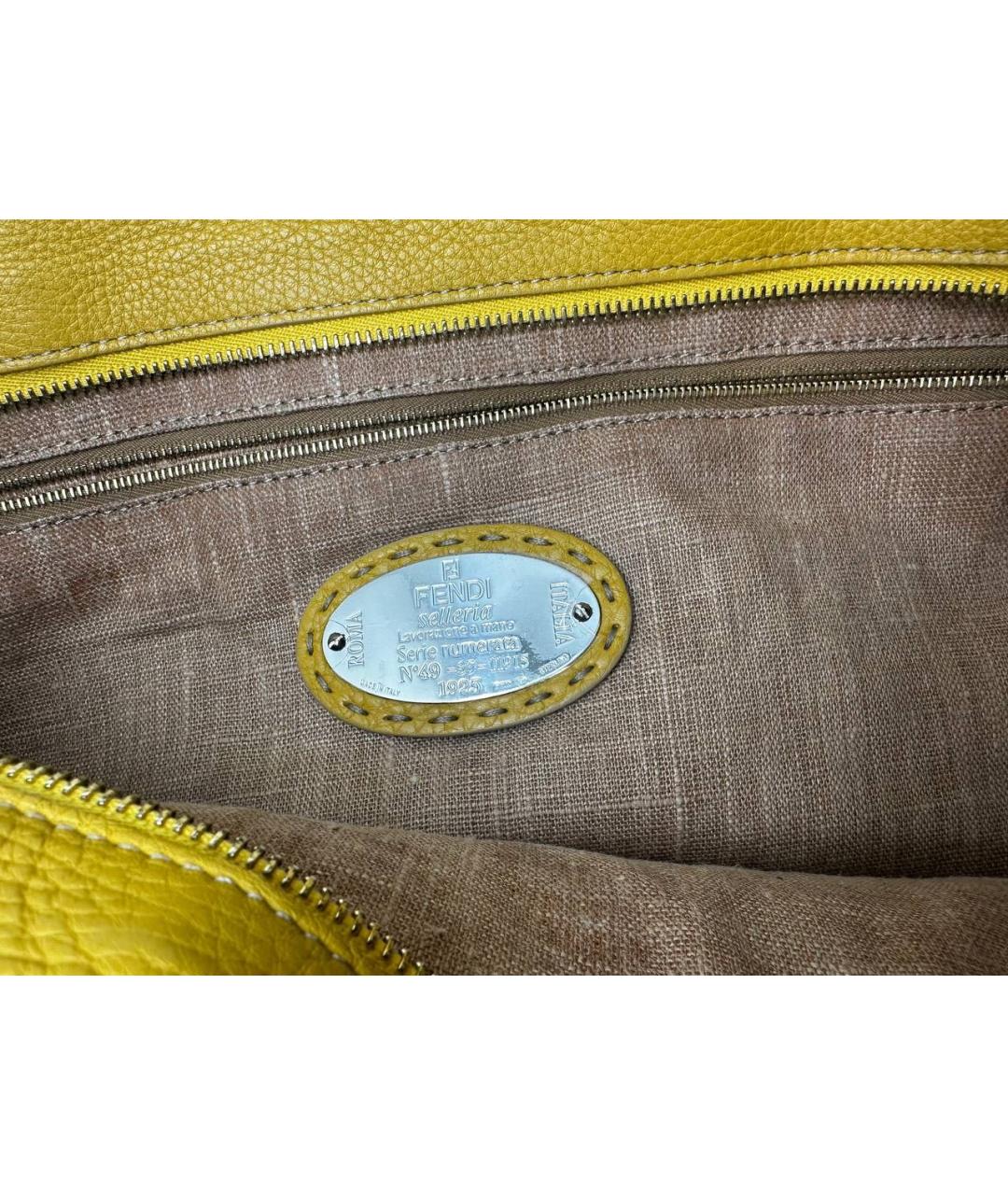 FENDI Горчичная кожаная пляжная сумка, фото 4