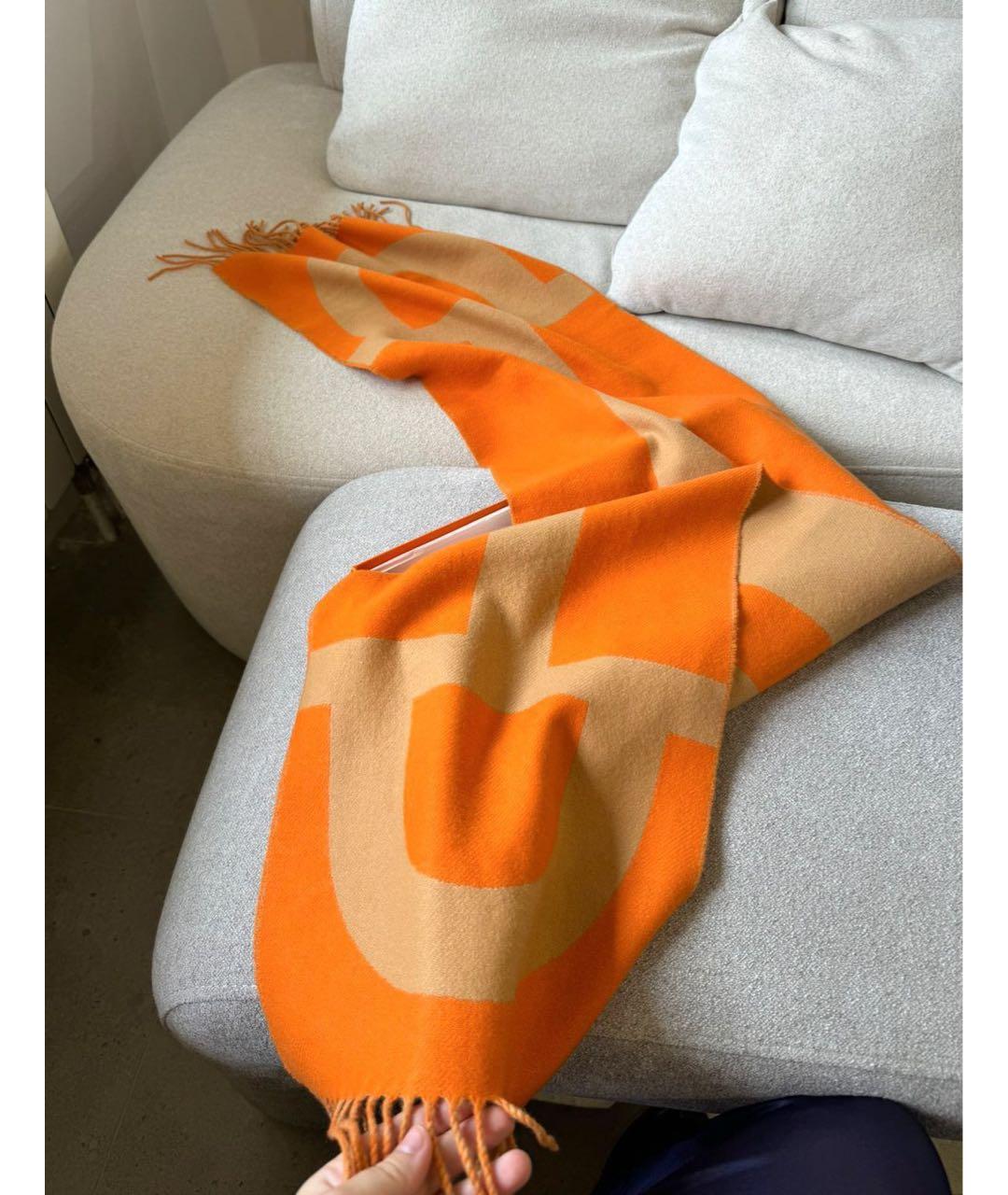 HERMES Оранжевый кашемировый шарф, фото 2