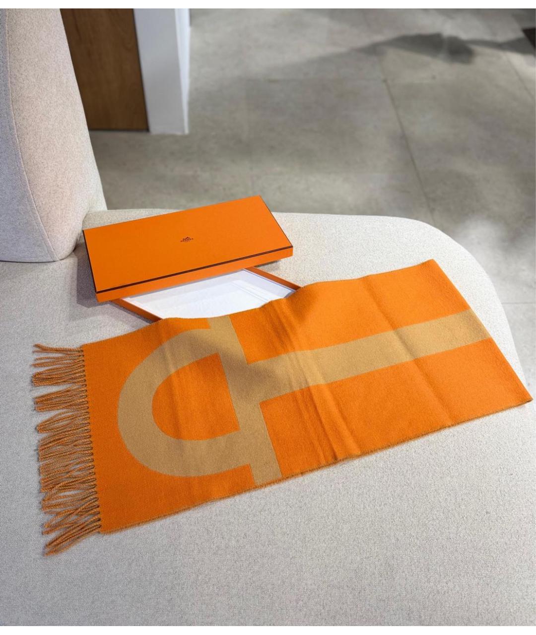 HERMES Оранжевый кашемировый шарф, фото 3