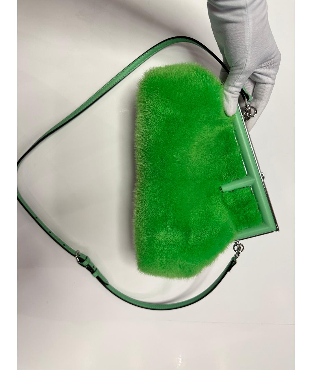 FENDI Салатовая меховая сумка через плечо, фото 6