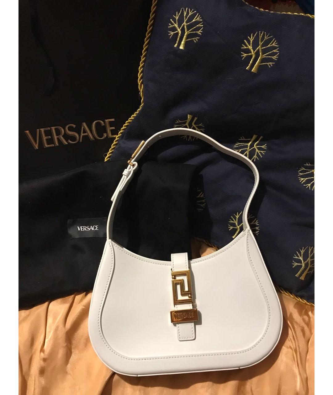 VERSACE Белая кожаная сумка с короткими ручками, фото 9