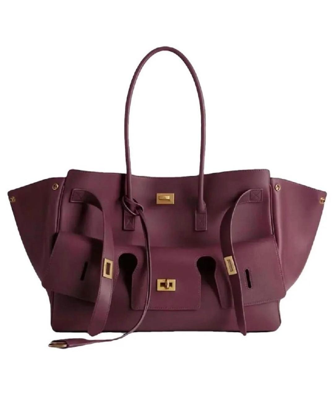 BALENCIAGA Бордовая кожаная сумка с короткими ручками, фото 5