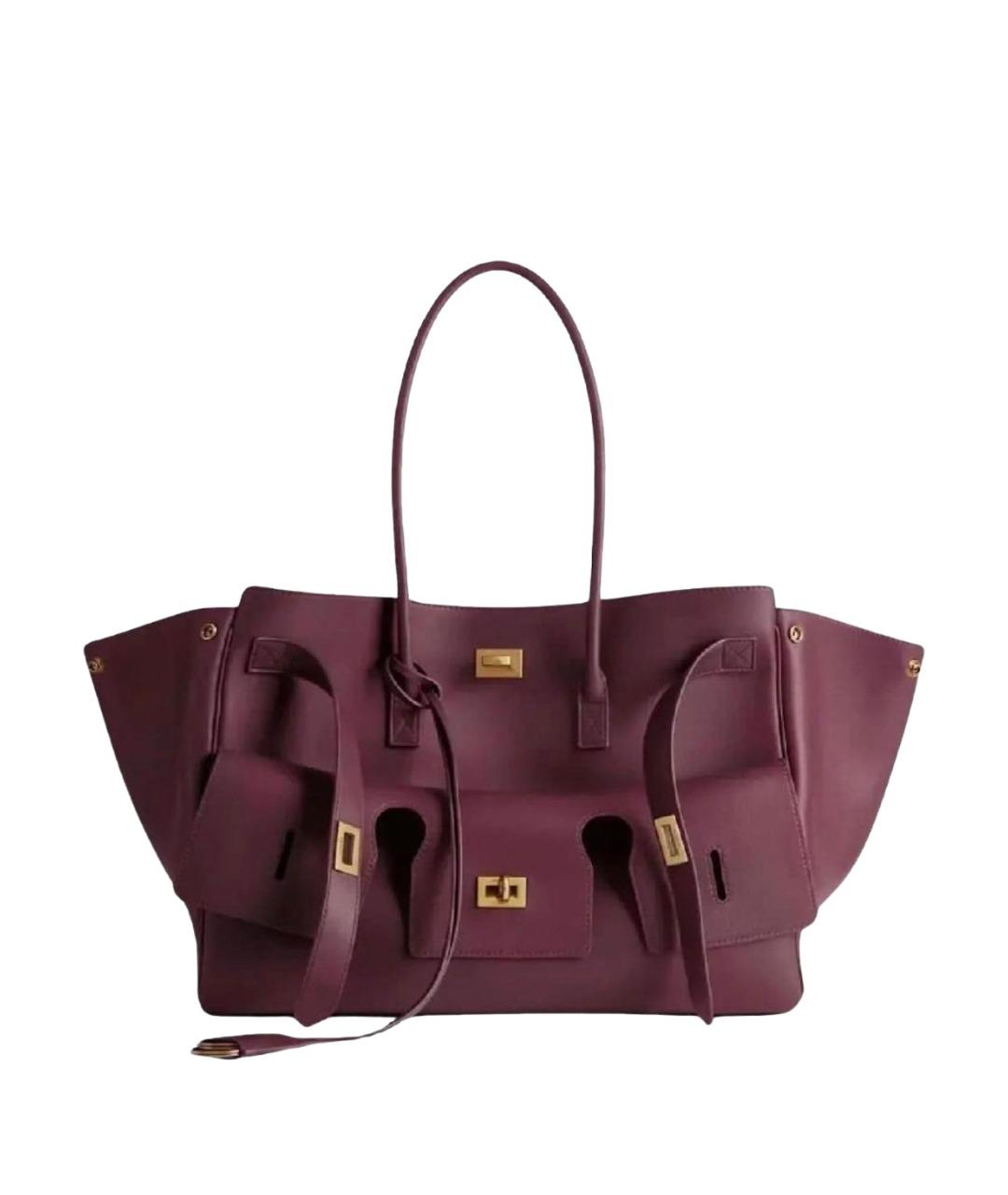 BALENCIAGA Бордовая кожаная сумка с короткими ручками, фото 1