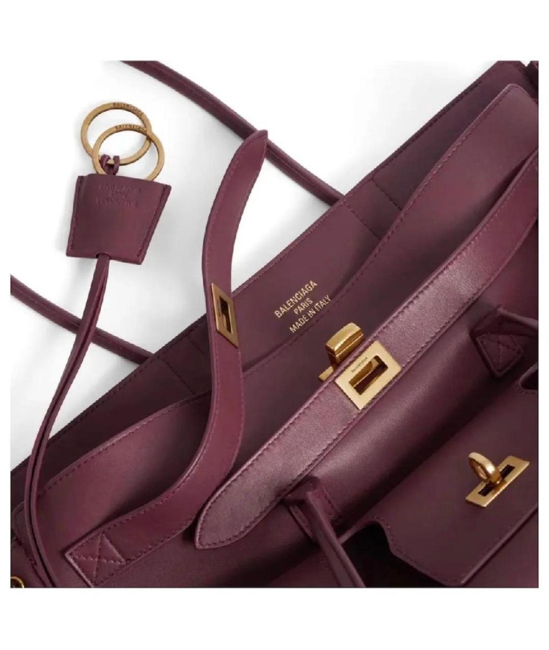 BALENCIAGA Бордовая кожаная сумка с короткими ручками, фото 3