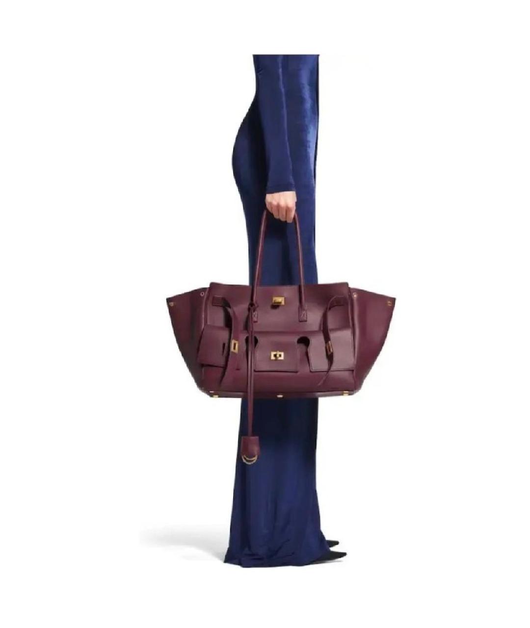 BALENCIAGA Бордовая кожаная сумка с короткими ручками, фото 2