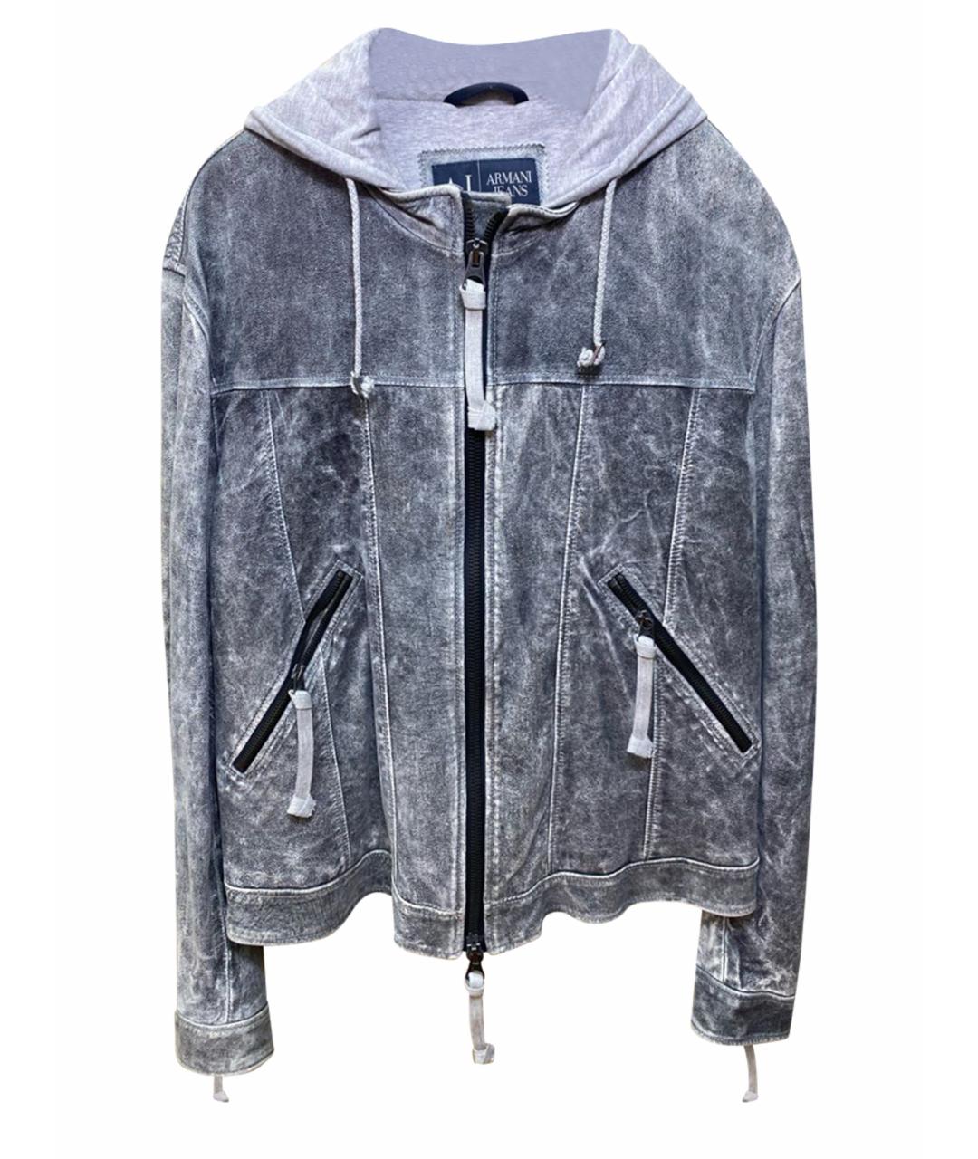 ARMANI JEANS Серая кожаная куртка, фото 1