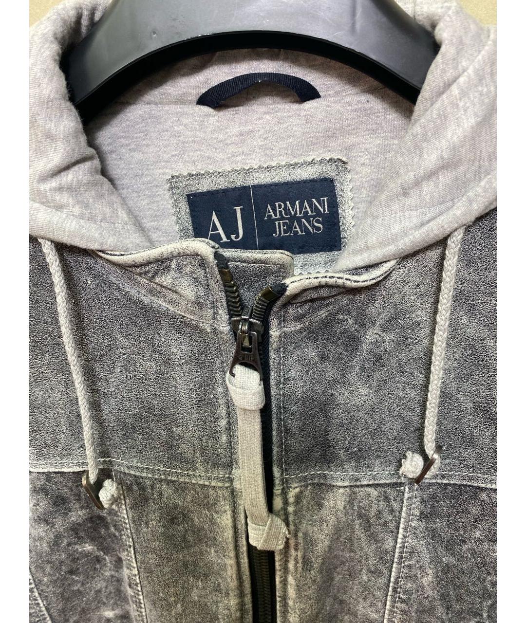 ARMANI JEANS Серая кожаная куртка, фото 3