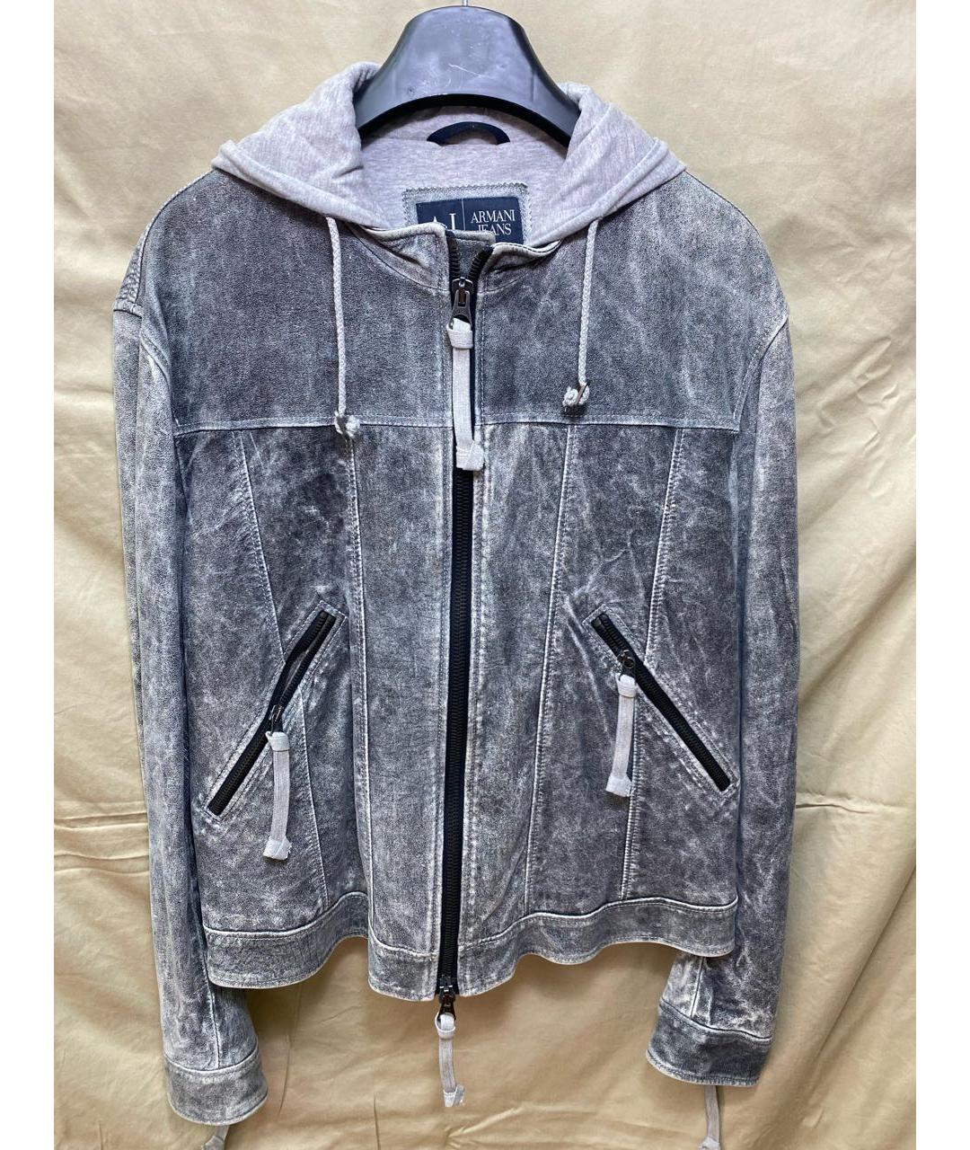 ARMANI JEANS Серая кожаная куртка, фото 7