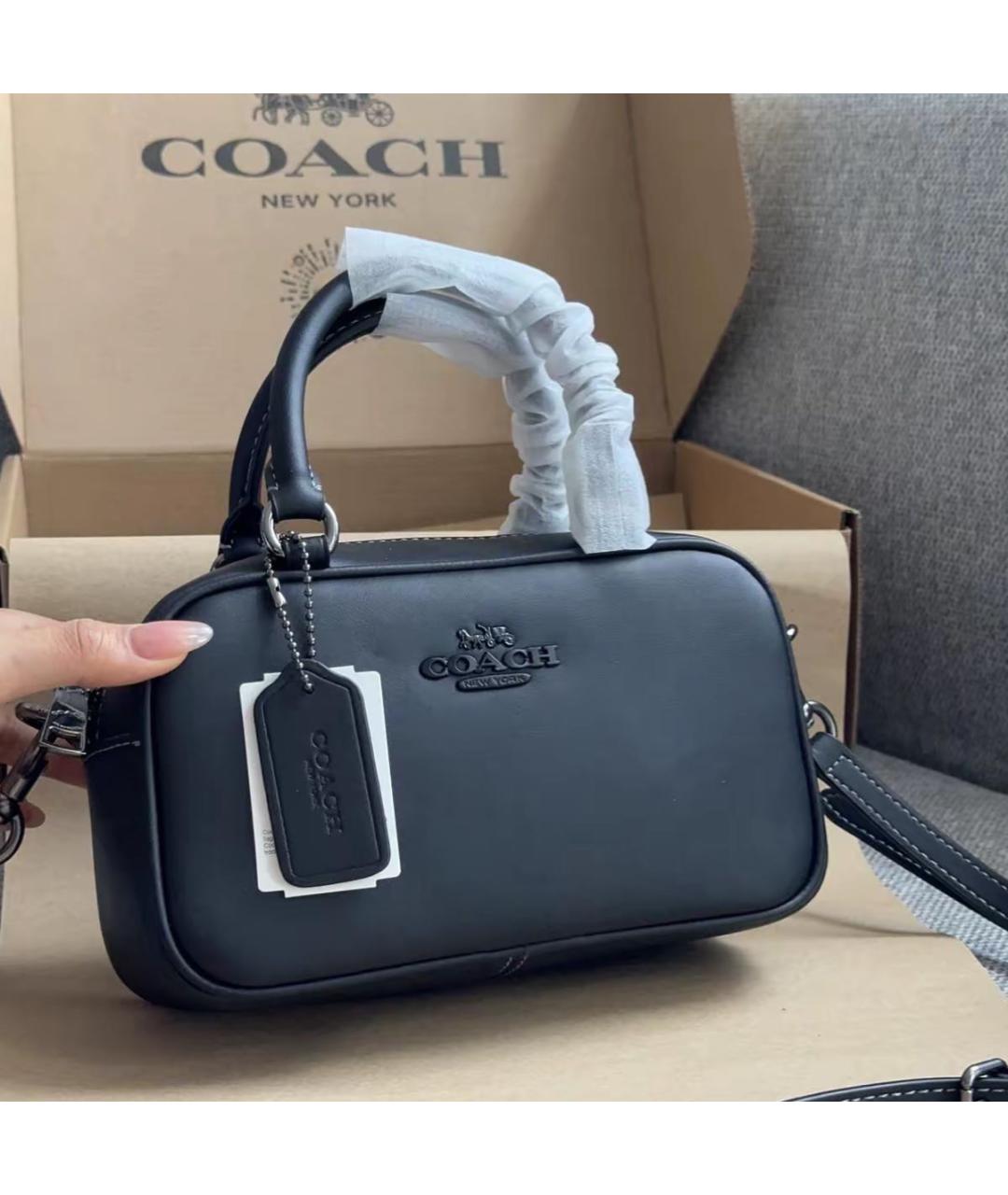 COACH Черная кожаная сумка с короткими ручками, фото 5