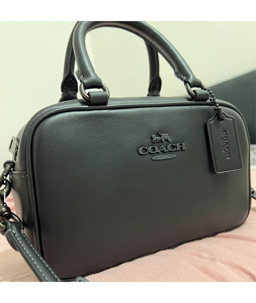 COACH Черная кожаная сумка с короткими ручками, фото 4