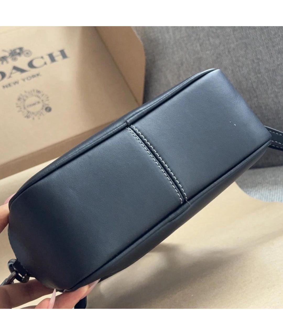 COACH Черная кожаная сумка с короткими ручками, фото 6