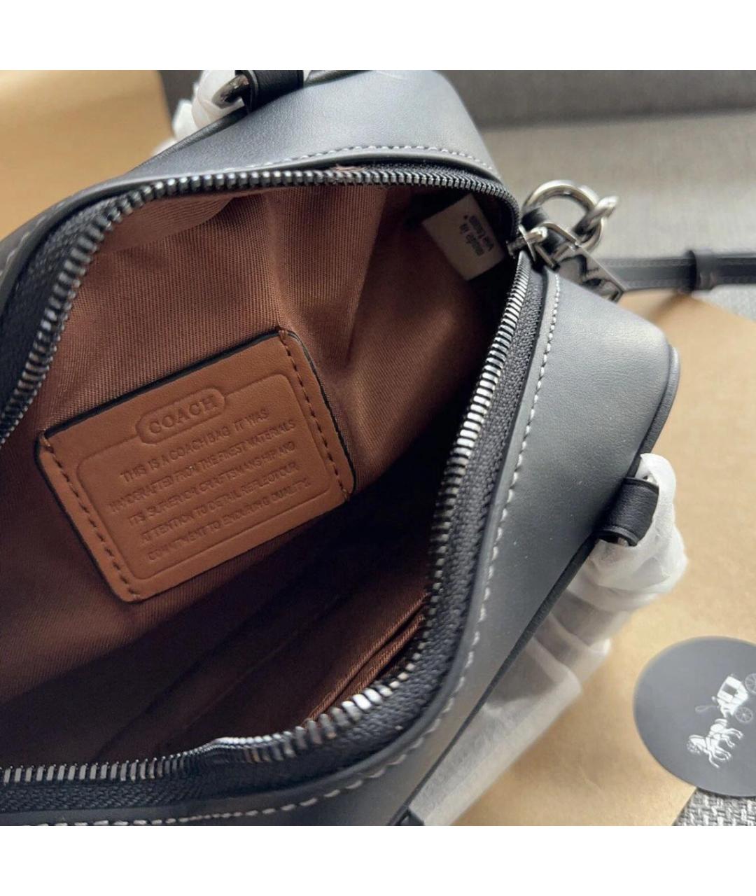 COACH Черная кожаная сумка с короткими ручками, фото 8