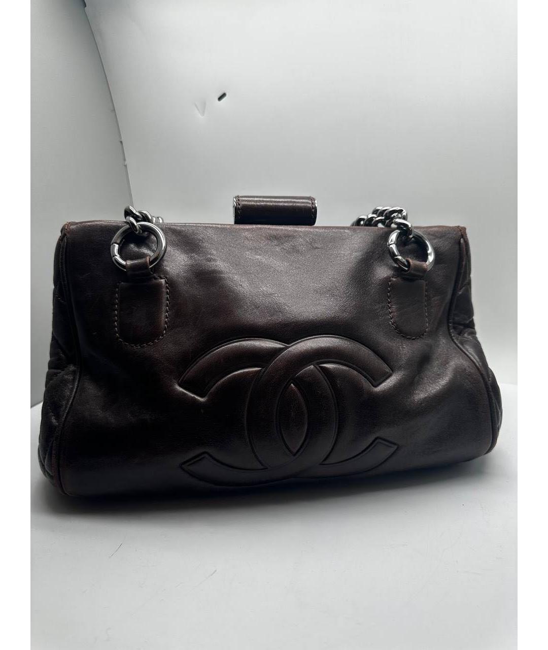 CHANEL Коричневая кожаная сумка с короткими ручками, фото 7