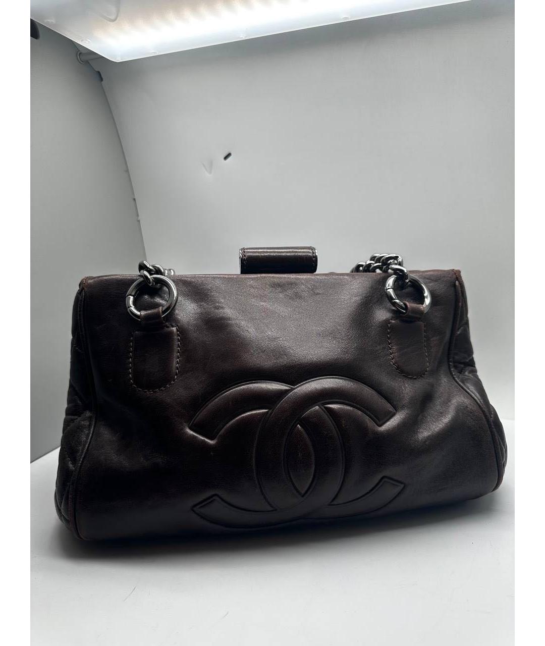 CHANEL Коричневая кожаная сумка с короткими ручками, фото 2