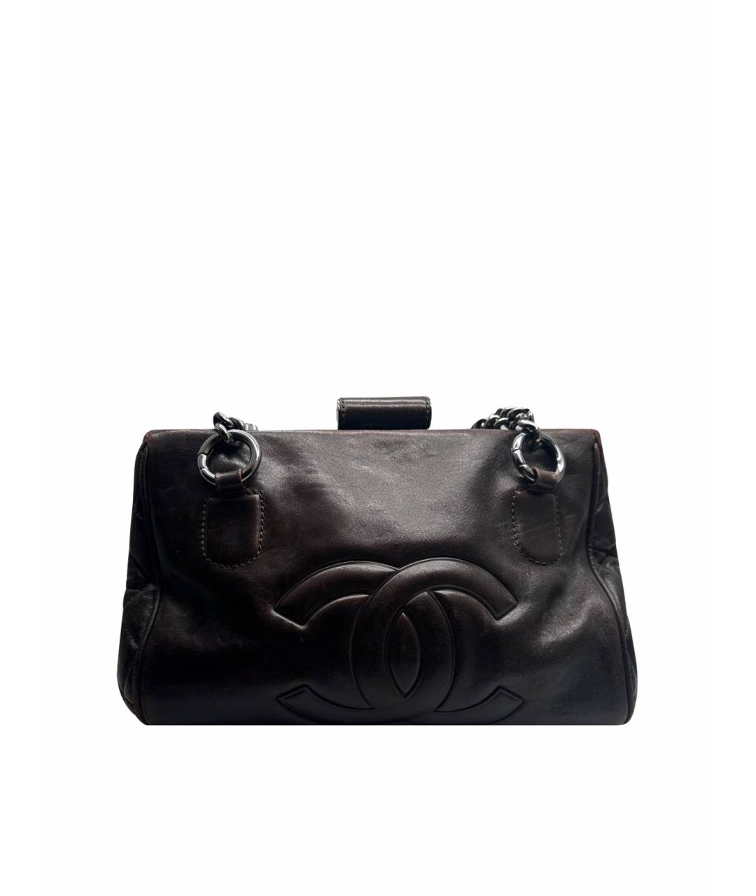 CHANEL Коричневая кожаная сумка с короткими ручками, фото 1