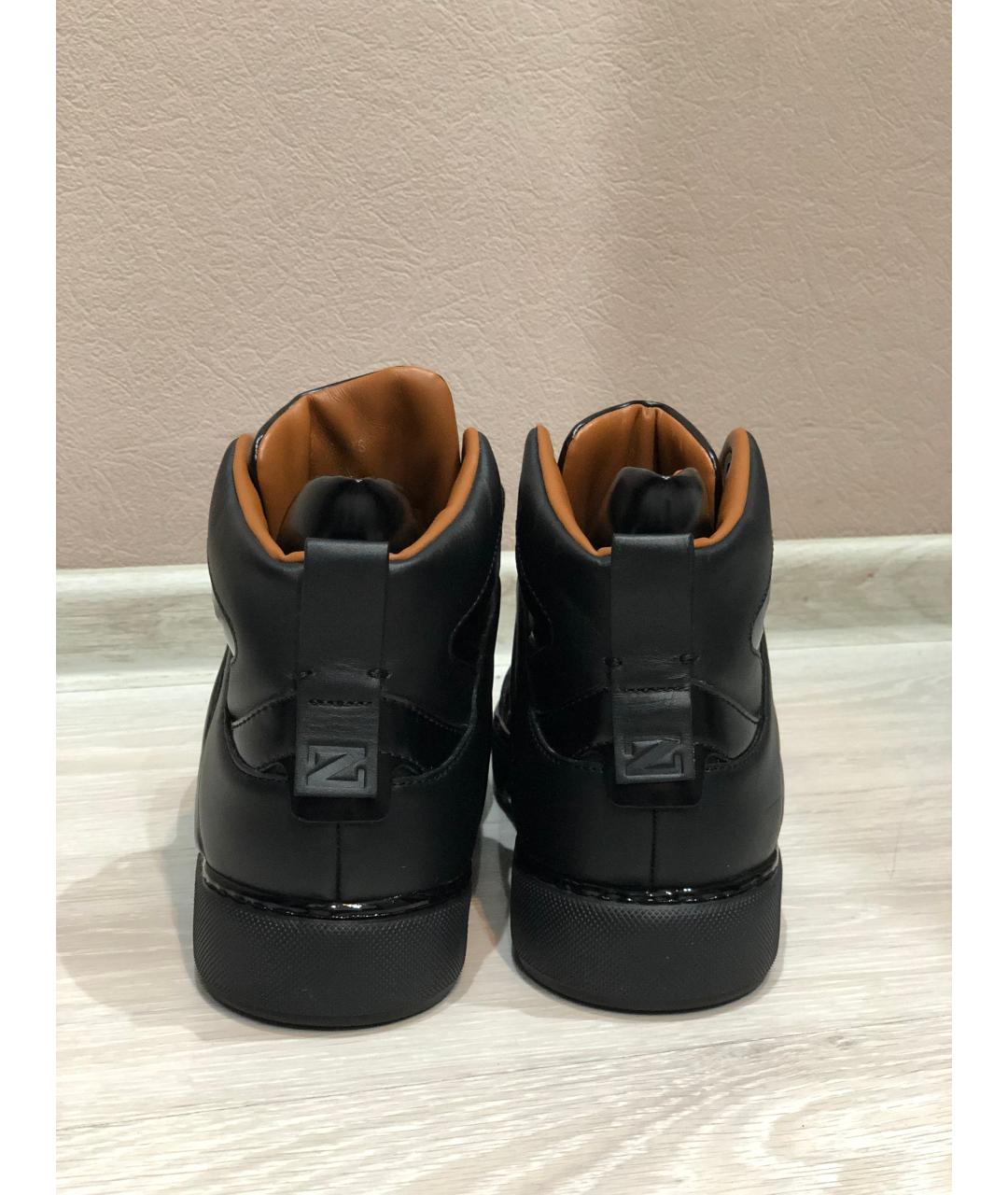 ZEGNA Черные кожаные высокие кроссовки / кеды, фото 3