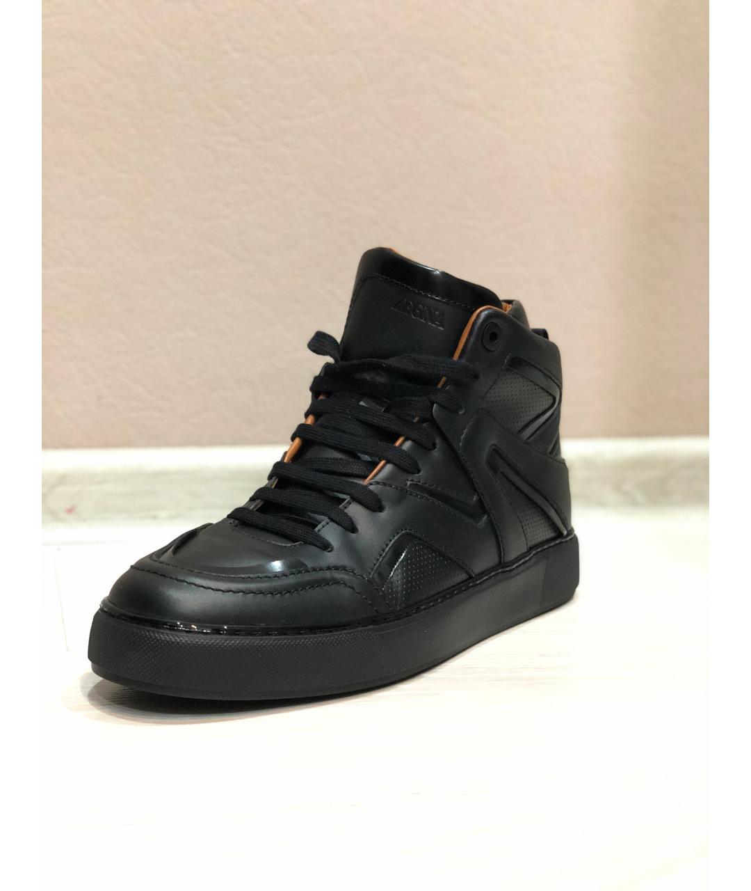ZEGNA Черные кожаные высокие кроссовки / кеды, фото 7